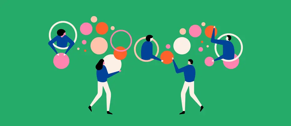 Illustration of people connecting to illustrate data literacy. 