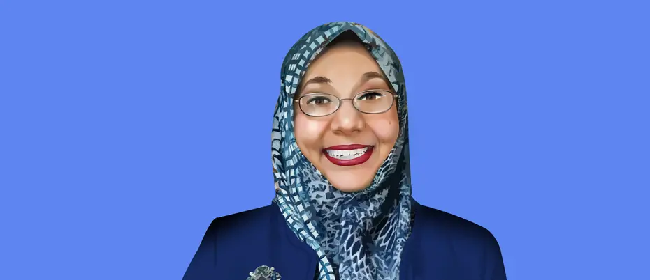 Colorful digital portrait of counterterroism expert Humera Khan