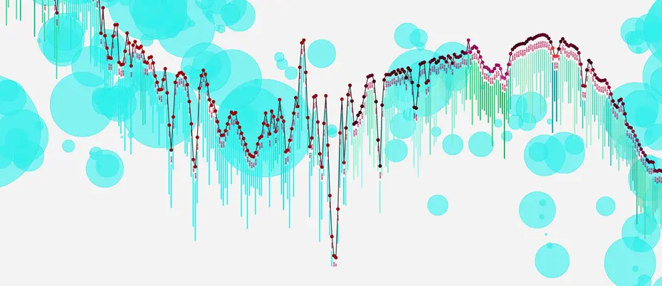 Illustration of a big data visualization of financial data resembling a stock market graph
