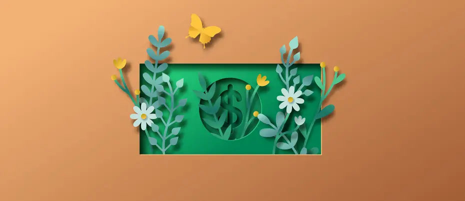 Illustration of plants growing from a dollar bill