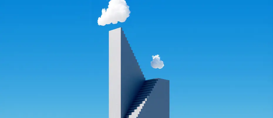 Two building platforms next to each other with clouds overhead