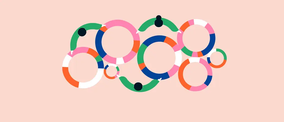 Illustration of data pie charts being held by people