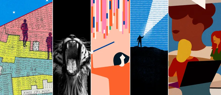 Art accompanying MIT Sloan news stories in 2021