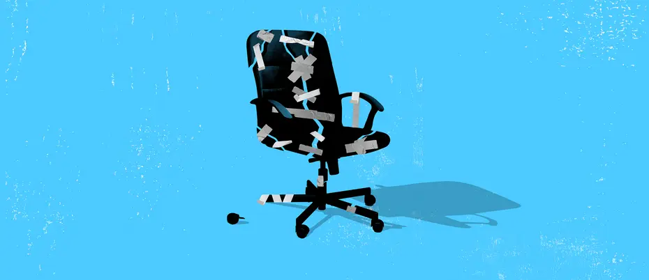 An illustration of a broken chair being held together by tape