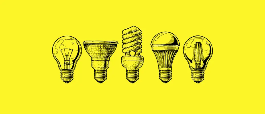 5 different kinds of lightbulbs illustrated