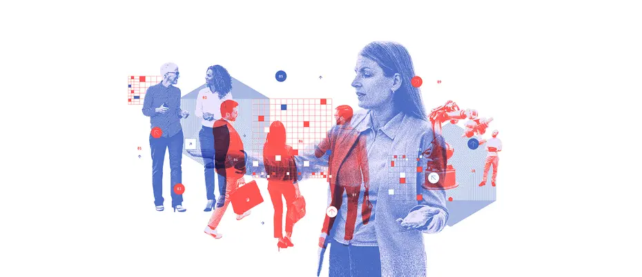 Various groups of employees with one main leader directing