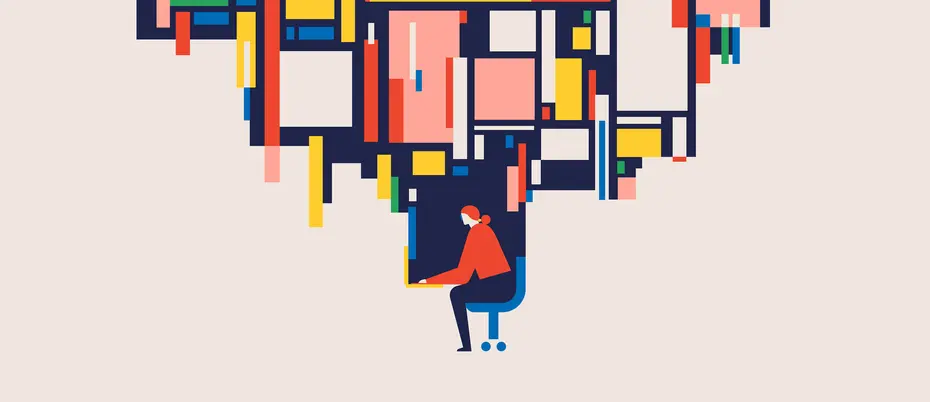 A ton of data encompasses a worker on a laptop