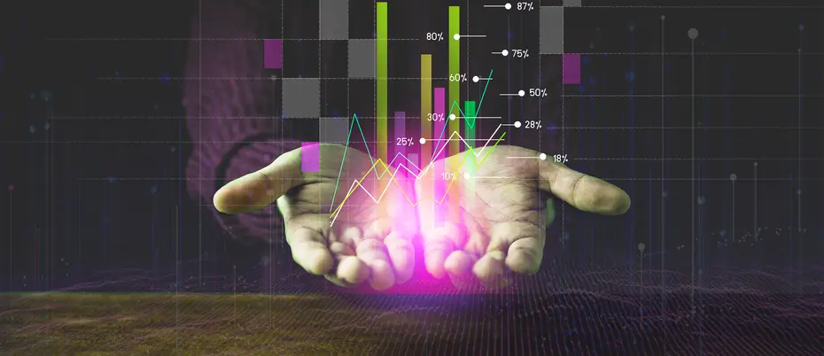Hands holding a series of data visualizations
