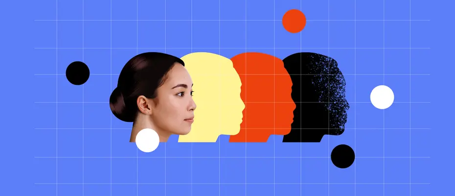 A person's head has a series of copies in silhouette form