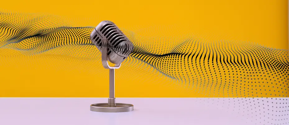 digital sound waves flowing across a microphone