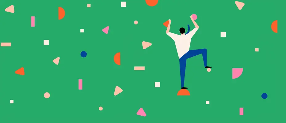 An illustration of a business person climbing a wall of data