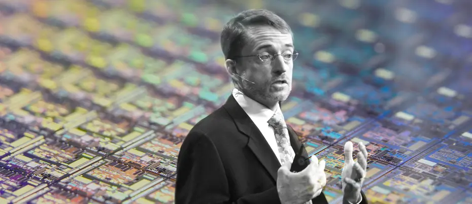 Pat Gelsinger with silicon wafers in the background