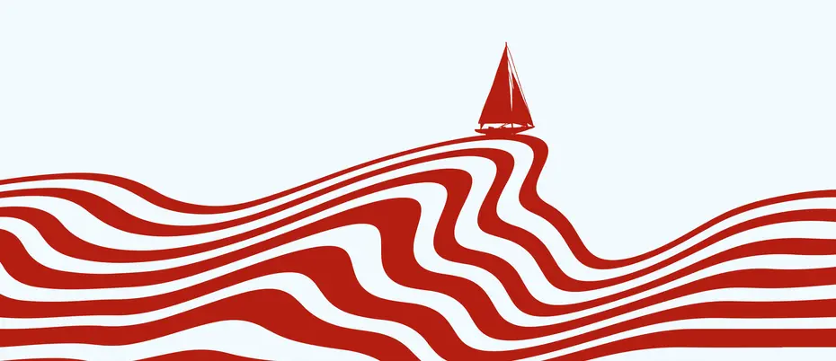 A sailboat navigates turbulent waves