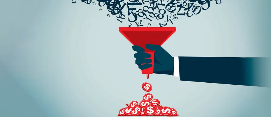 Number flowing into funnel coming out dollars.