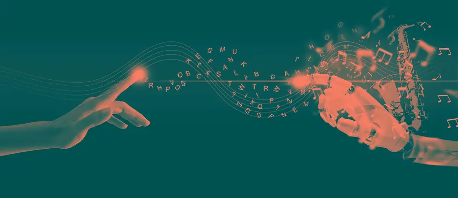 A human hand and a robot hand create music together