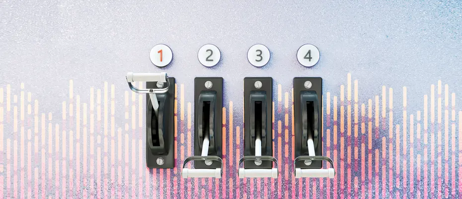Four levers amongst a digital background