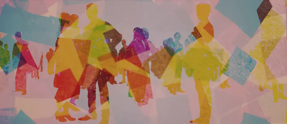 A mosaic of people in various colors