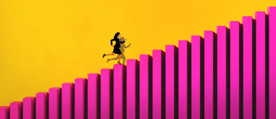 An employee runs up a bar graph