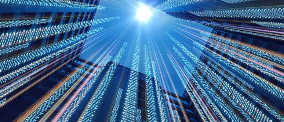 skyscrapers with binary code