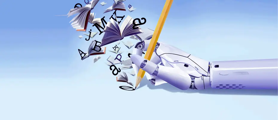 A robot hand writes letters and books