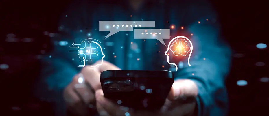 A business person uses generative AI on a smartphone