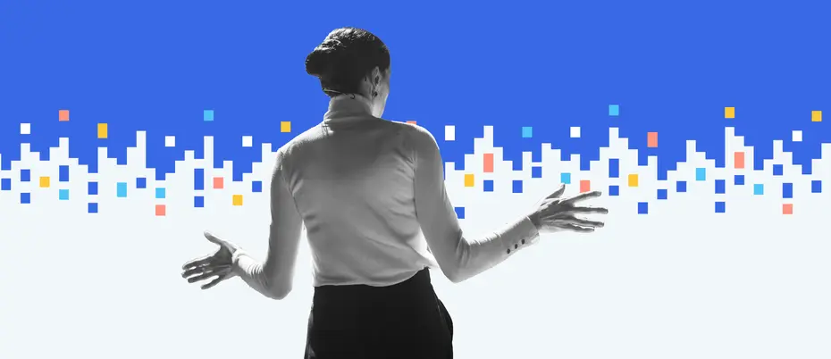 A leader presents amidst a background of data blocks