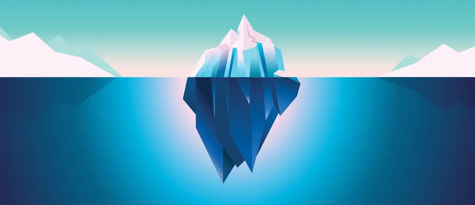 An illustration of an iceberg and its reflection