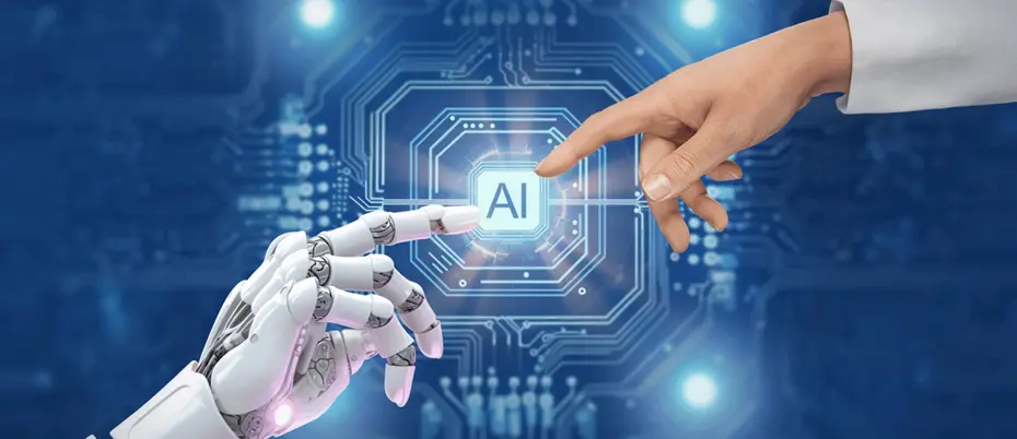 Robot hand reaching out to human hand