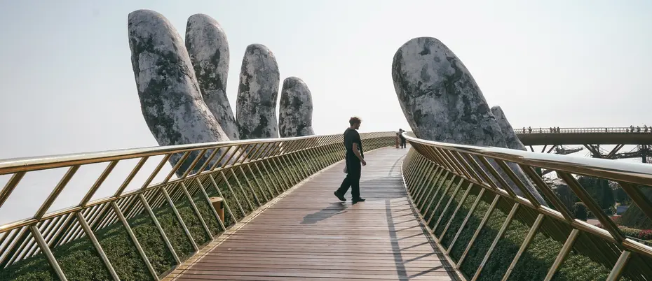 A person alone on the Golden Bridge, Vietnam.