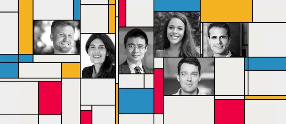 MIT Sloan new faculty: (left to right) Austin van Loon, Ellen Muir, Haihao (Sean) Lu, Chelsea Lide, Felix Vetter, and Ali Aouad.