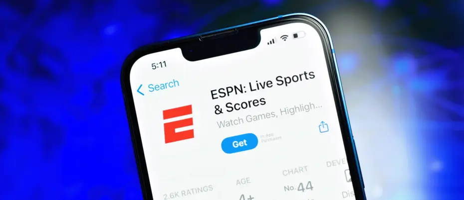 Image of ESPN logo with its site open on a cell phone