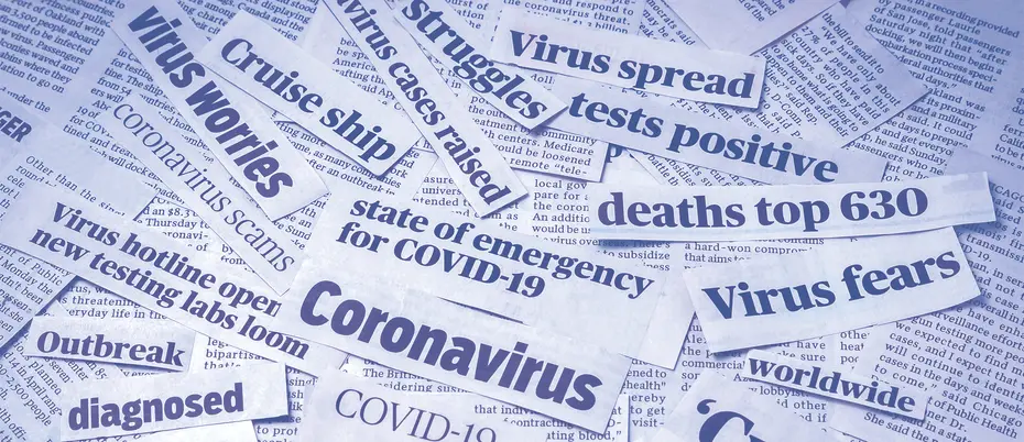 Various coronavirus newspaper headline clippings