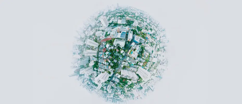 A circular view of a metropolis