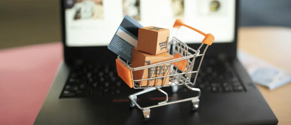 Mini shopping cart on computer