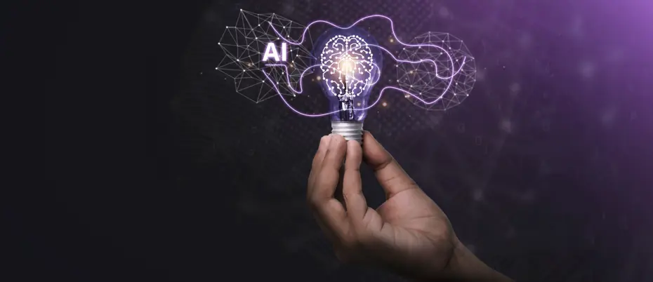 Hand holding lightbulb. AI graphic