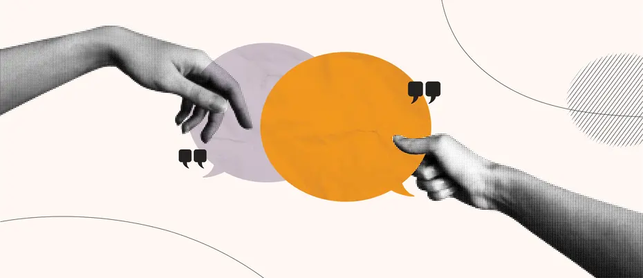 Hands holding quote bubbles