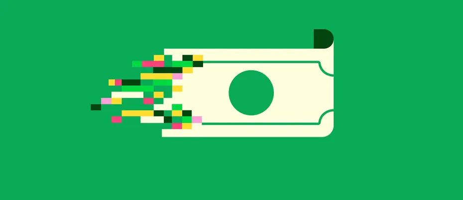 An illustration of data transforming into money