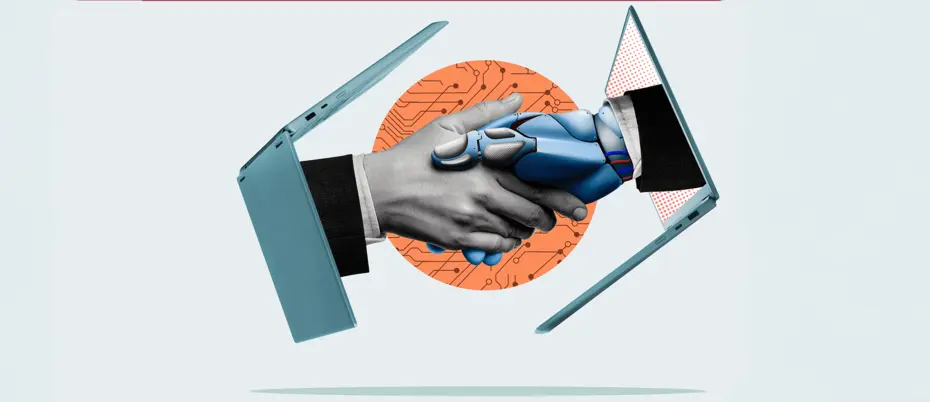 AI and human shaking hands