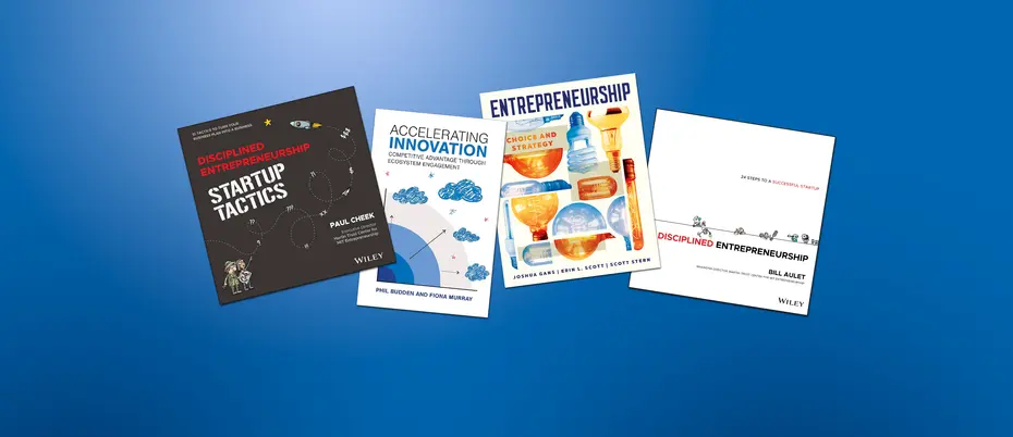 Four entrepreneurship and innovation strategy books from MIT: Disciplined Entrepreneurship by Bill Aulet, Disciplined Entrepreneurship Startup Tactics by Paul Cheek, Entrepreneurship: Choice and Strategy by Erin Scott and Scott Stern, Accelerating Innovation by Phil Budden and Fiona Murray