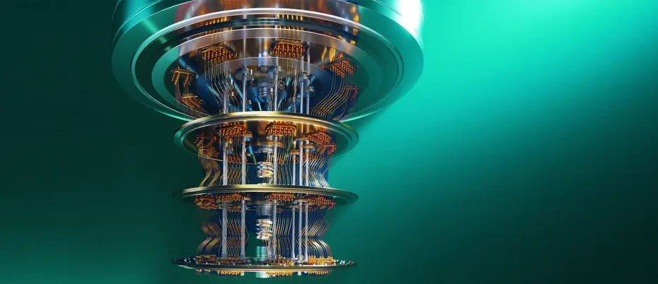 A 3D render of a quantum computer