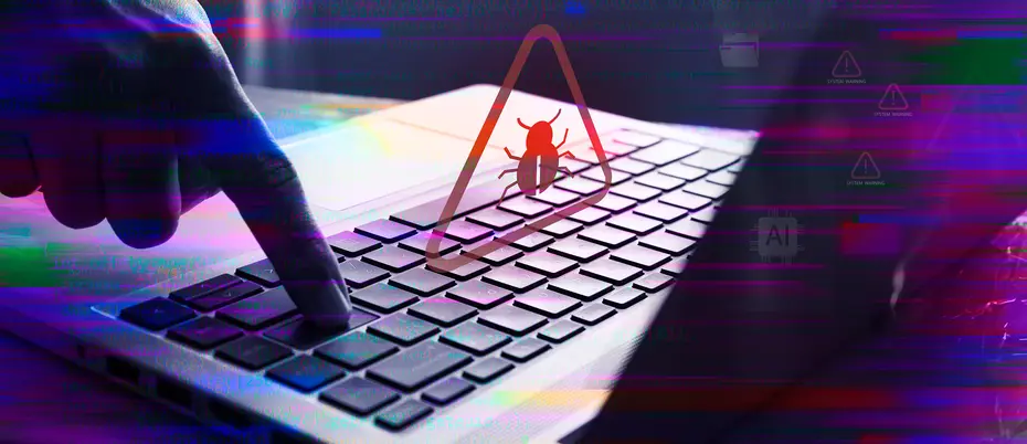 Malware attack virus alert shows up over laptop