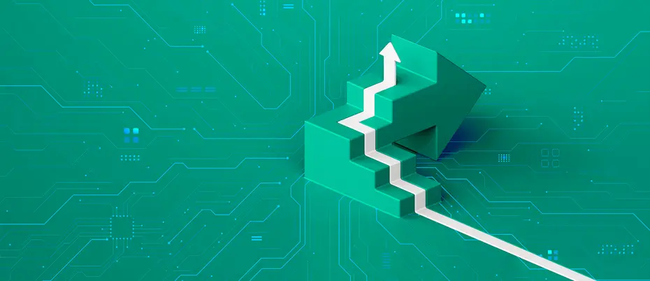 An illustration of an arrow climbing up steps to the top