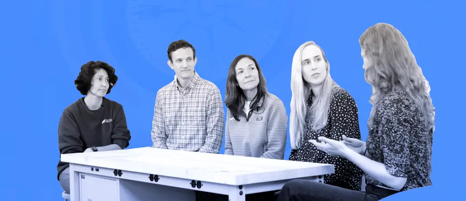 MIT Trust Center for Entrepreneurship entrepreneurs in residence: Jenny Larios Berlin, Chris Moses, Susan Neal, Devon Sherman Daley, and Macauley Kenney (left to right)