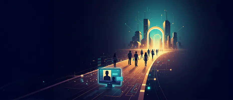 A group of people is walking on a road at night
