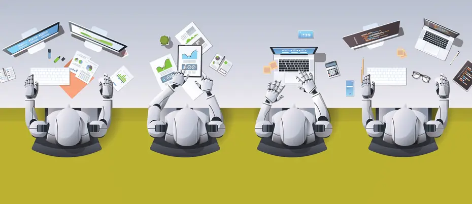 A series of AI agents working on computers and data