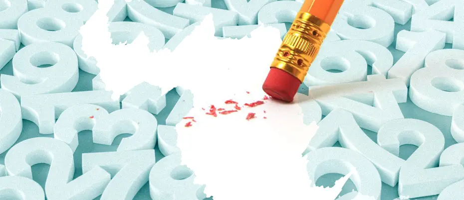 Numbers are being erased by a pencil eraser