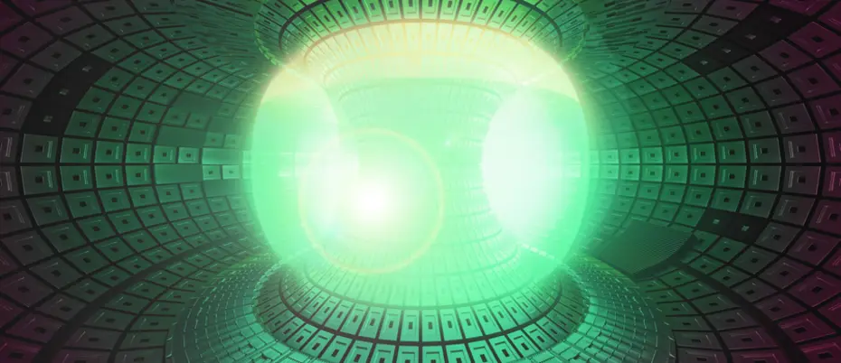 Illustration of a fusion reactor glowing green