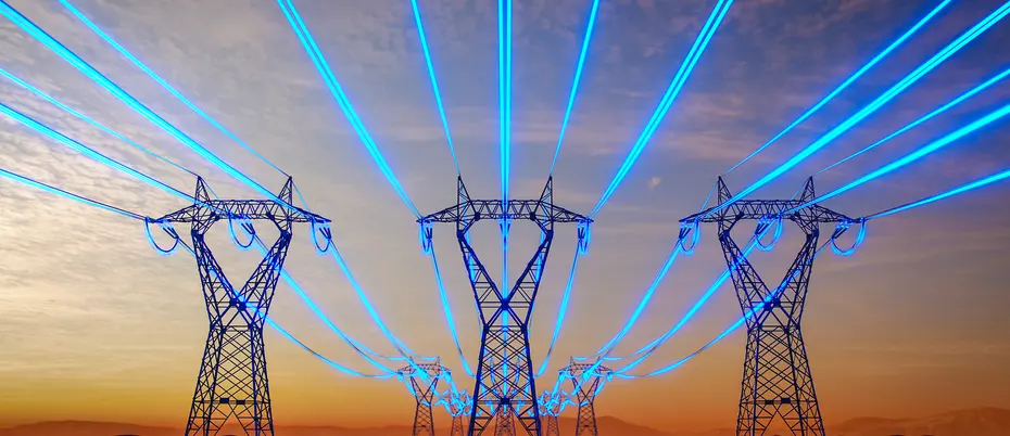 neon blue illustrated high-voltage power lines 