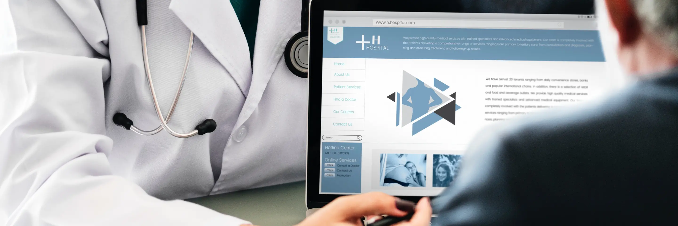 Doctor showing person a laptop screen