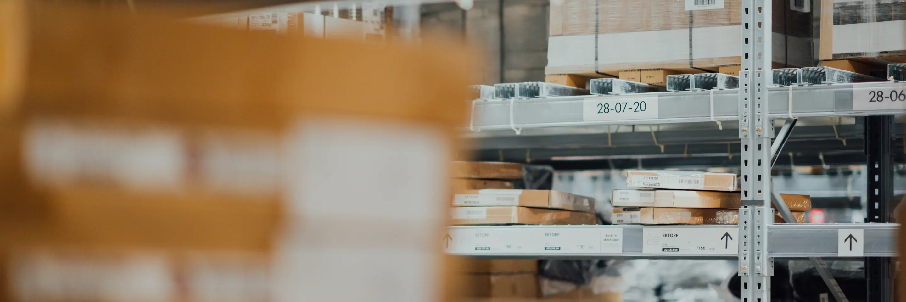Boxes on shelves in warehouse 